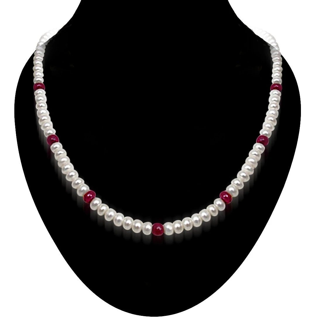 Beloved n Beautiful - Single Line Real Ruby Beads & Freshwater Pearl Necklace for Women (SN306)