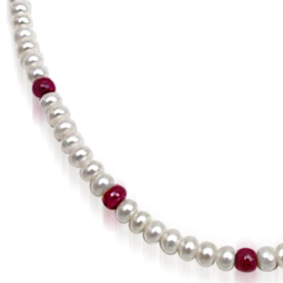 Beloved n Beautiful - Single Line Real Ruby Beads & Freshwater Pearl Necklace for Women (SN306)