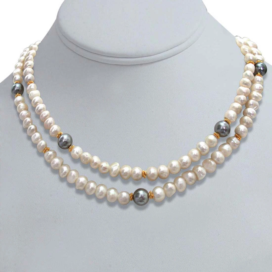 2 Line Real Pearl and Shell Pearl Necklace (SN307)