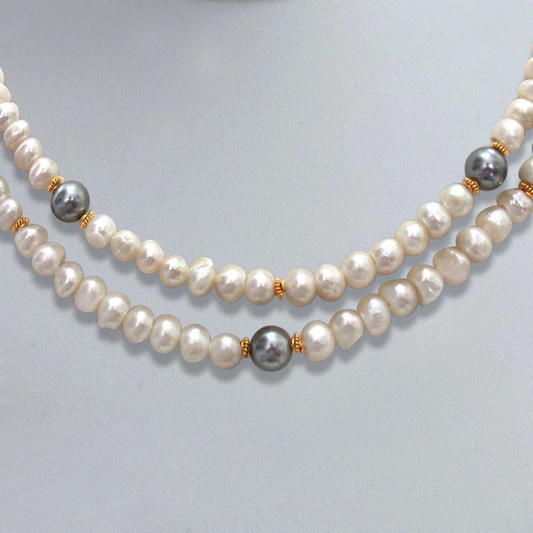 2 Line Real Pearl and Shell Pearl Necklace (SN307)