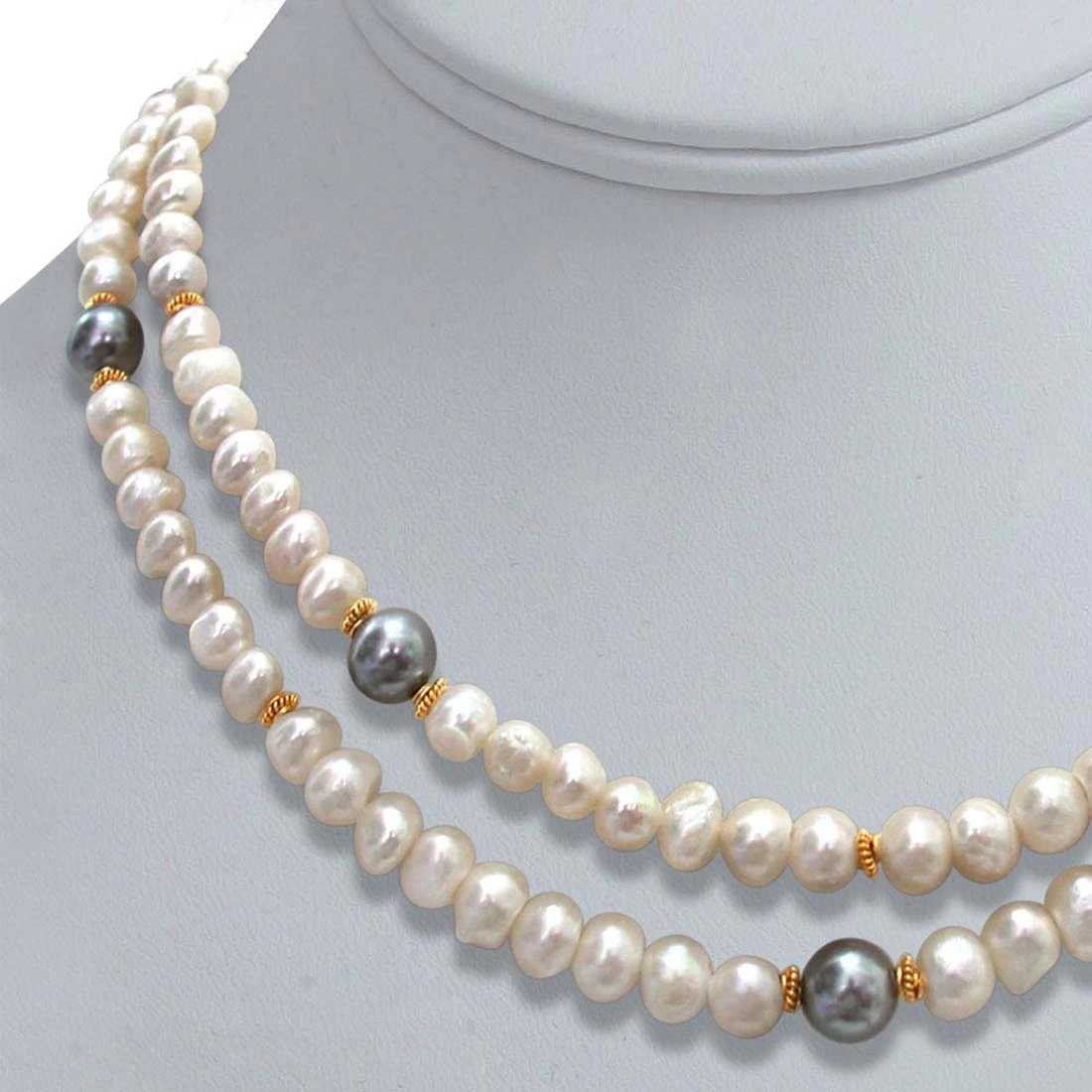 2 Line Real Pearl and Shell Pearl Necklace (SN307)