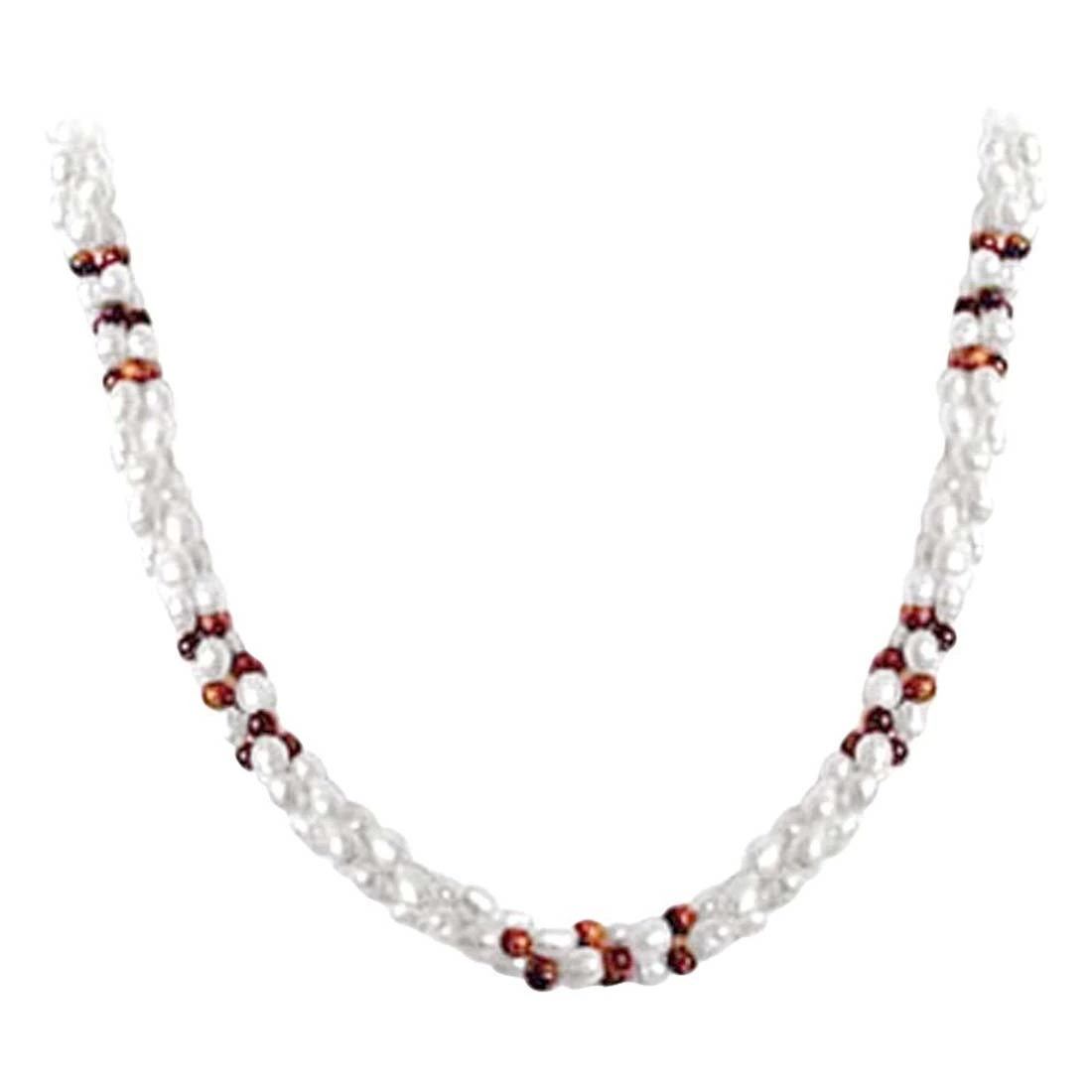 Muse - 3 Line Twisted Real Pearl & Tiger Eye Beads Necklace for Women (SN31)