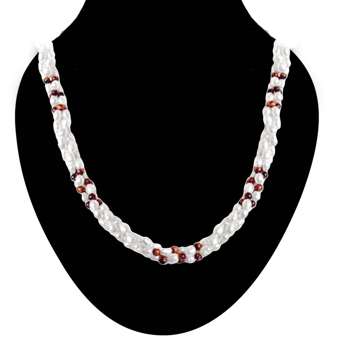 Muse - 3 Line Twisted Real Pearl & Tiger Eye Beads Necklace for Women (SN31)