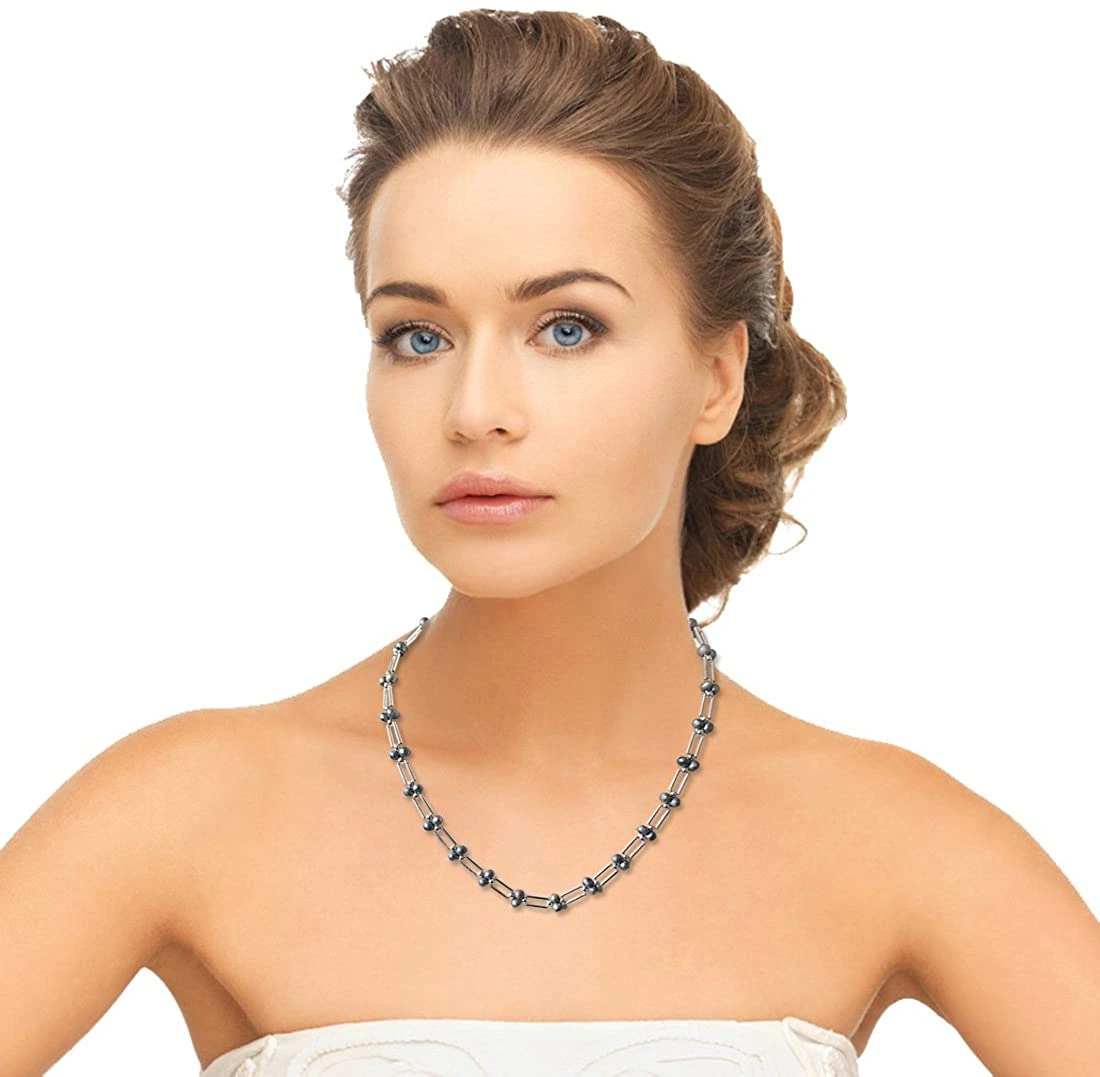 Grey Coloured Pearl and Silver Plated Pipe and Beads Necklace for Women (SN321)
