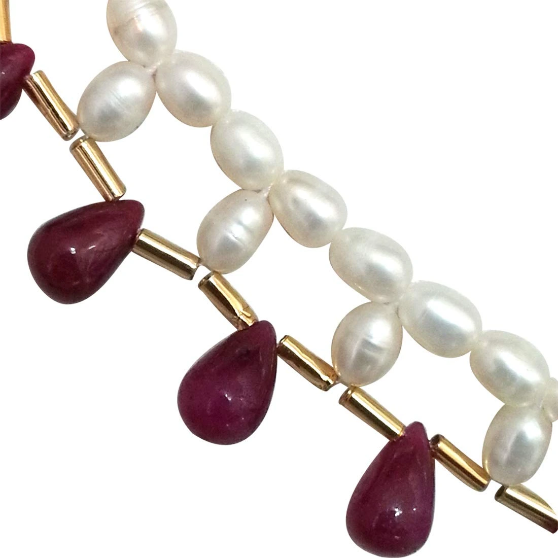 Marvelous - Real Drop Ruby & Rice Pearl Necklace & Earring Set for Women (SN352+SE126)