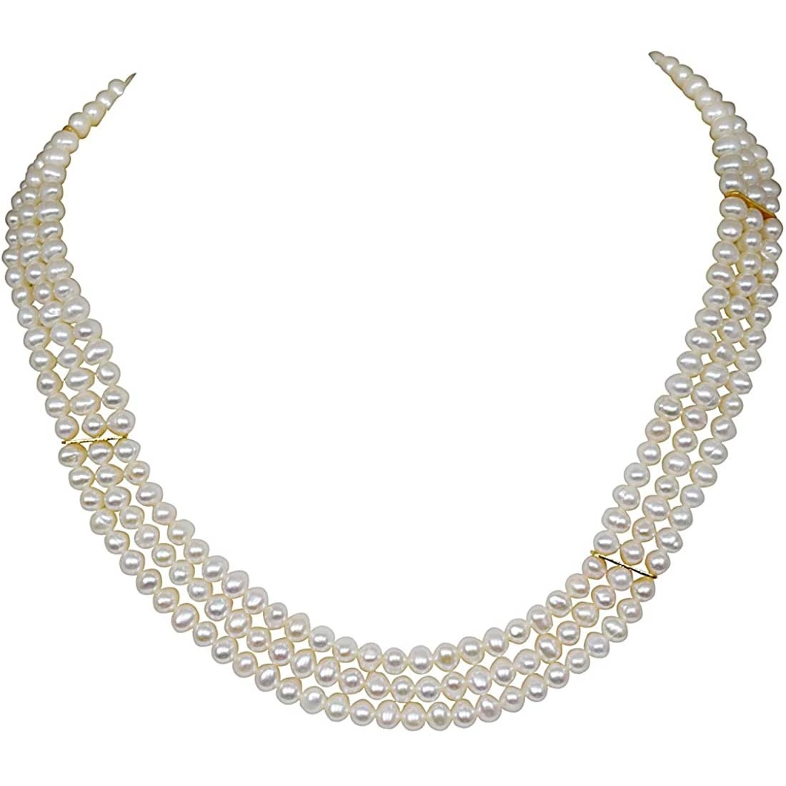 Ecstasy Real Pearl - 3 Line Real Freshwater Pearl Necklace for Women (SN4)