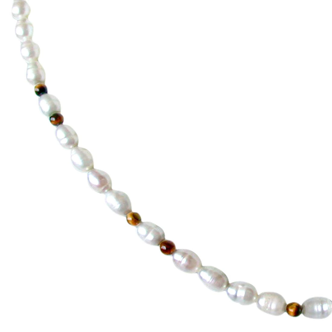 Dazzle - Single line Real Rice Pearl & Round Tiger Eye Beads Necklace (SN46)