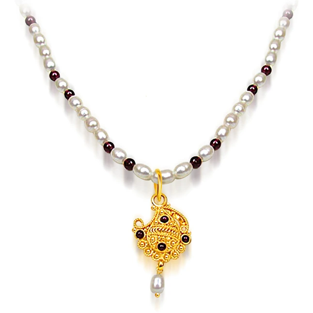 Garnet & Freshwater Pearl Necklace (SN486)