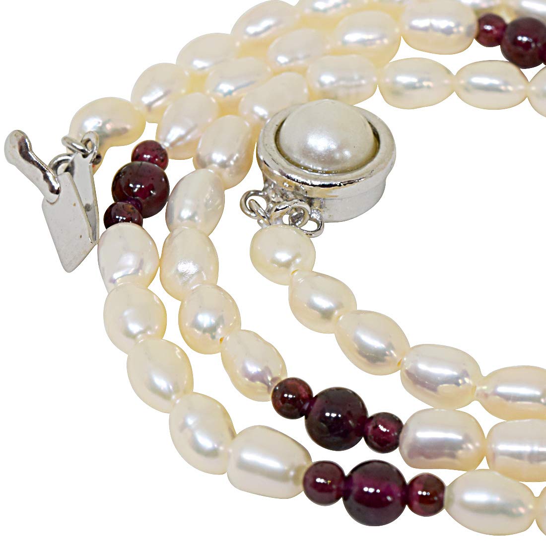 Sentiments - Single Line Pearl Necklace with Small & Big Round Garnet (SN48)