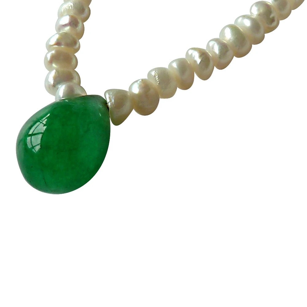 Real Drop Green Onyx and Freshwater Pearl Necklace for Women (SN491)