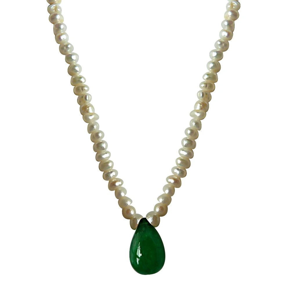 Real Drop Green Onyx and Freshwater Pearl Necklace for Women (SN491)