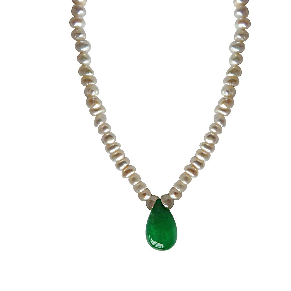 Real Drop Green Onyx and Freshwater Pearl Necklace for Women (SN491)