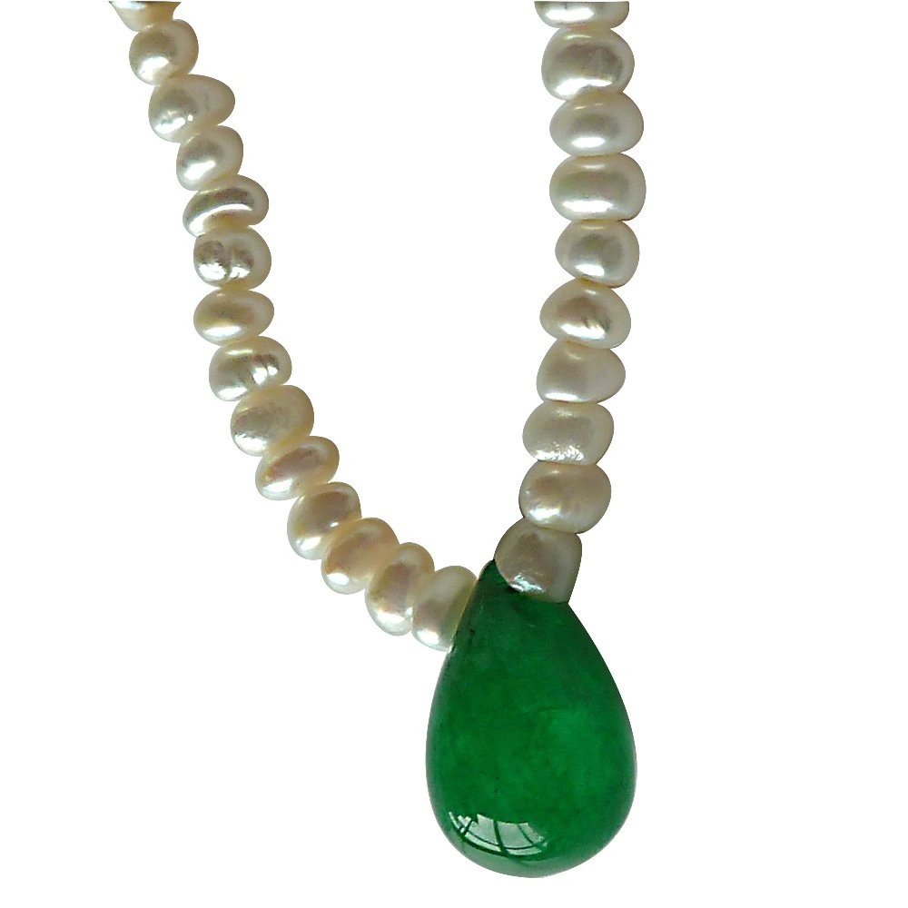 Real Drop Green Onyx and Freshwater Pearl Necklace for Women (SN491)