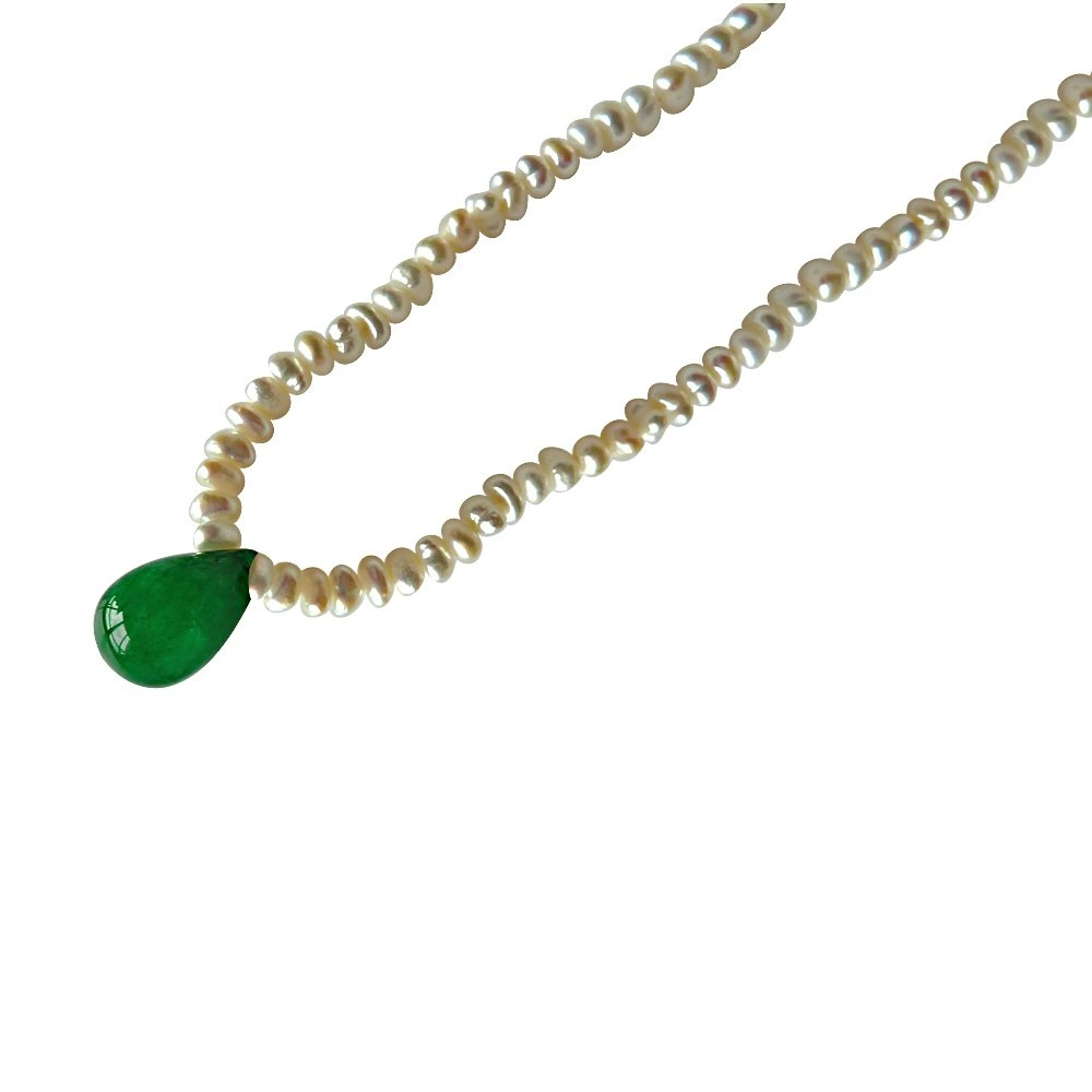 Real Drop Green Onyx and Freshwater Pearl Necklace for Women (SN491)