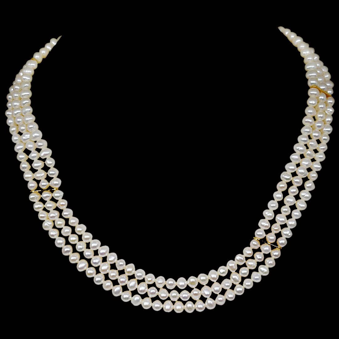 Ecstasy Real Pearl - 3 Line Real Freshwater Pearl Necklace for Women (SN4)