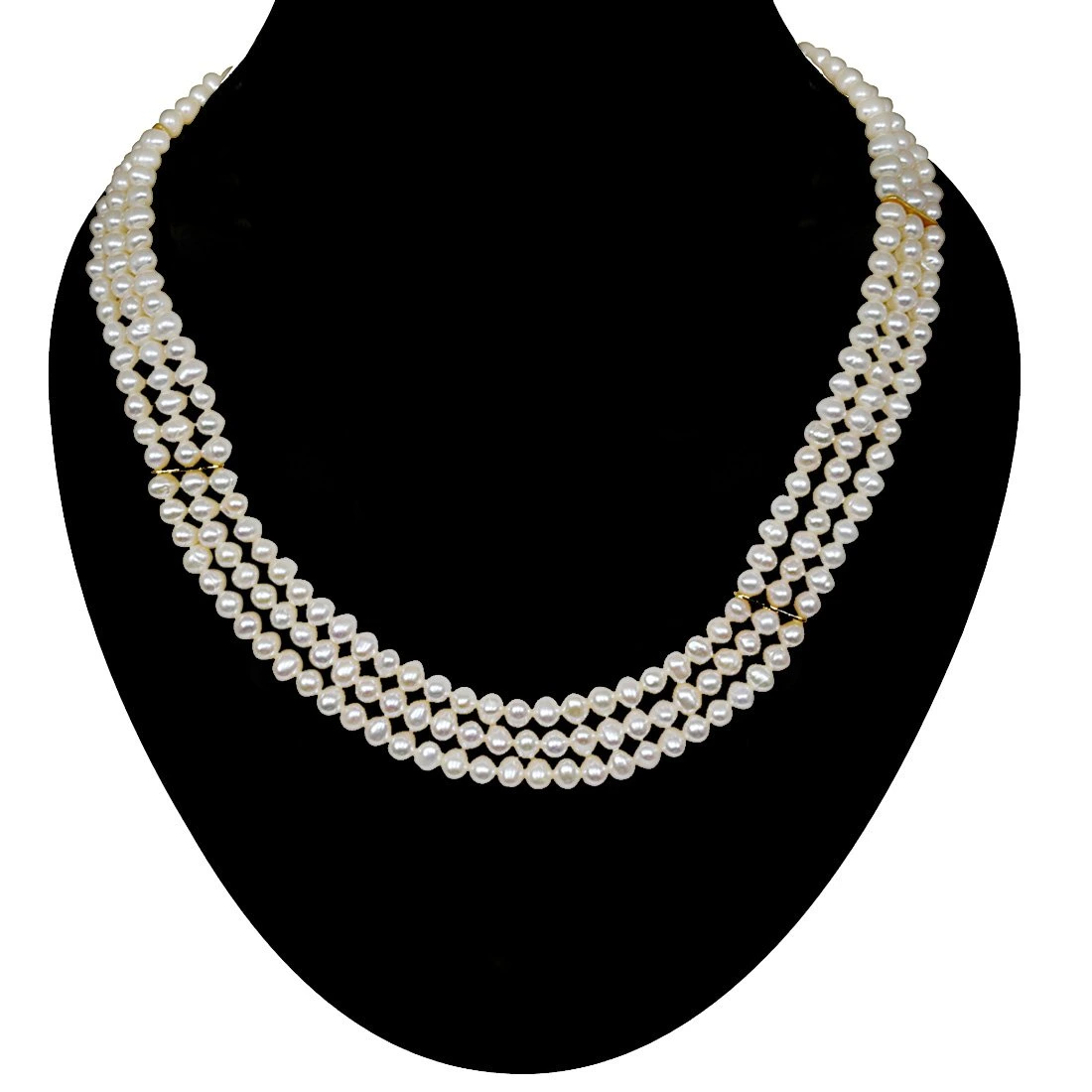 Ecstasy Real Pearl - 3 Line Real Freshwater Pearl Necklace for Women (SN4)