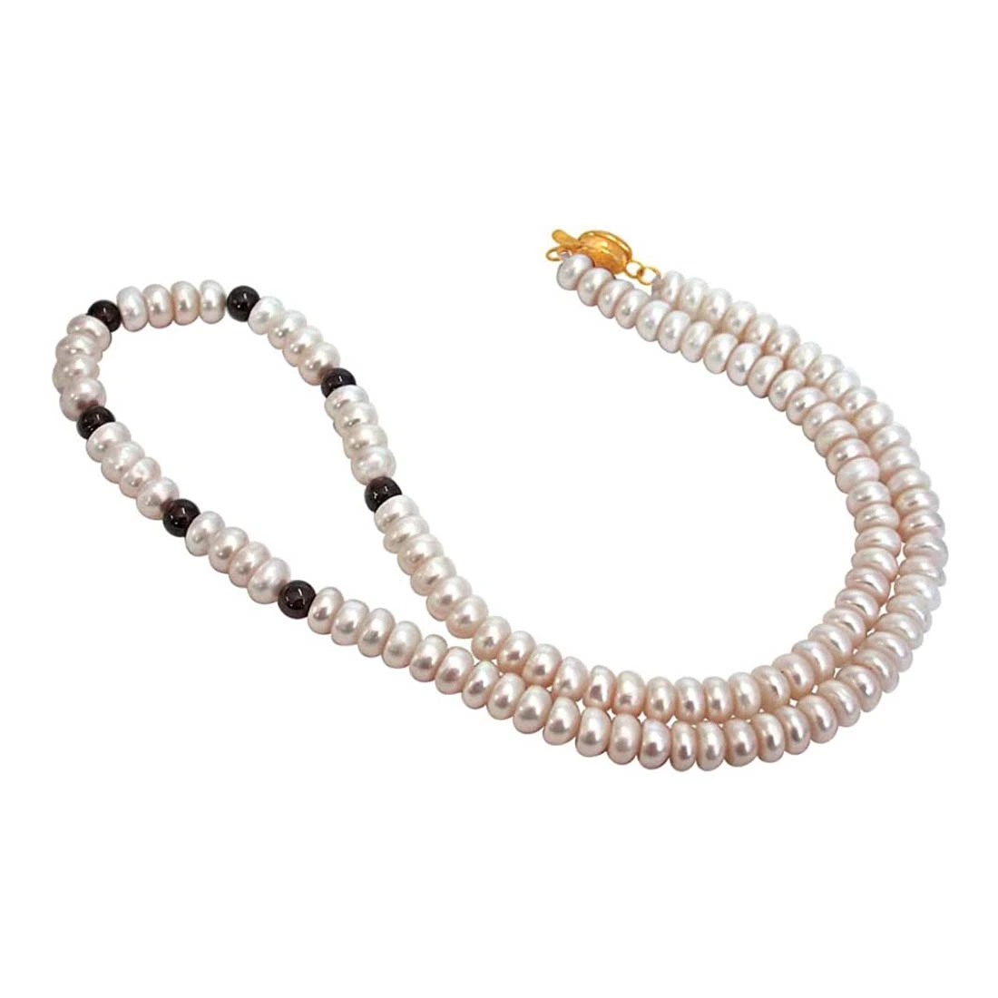 Inamorata - Single Line Red Garnet & Real Freshwater Pearl Necklace for Women (SN54)