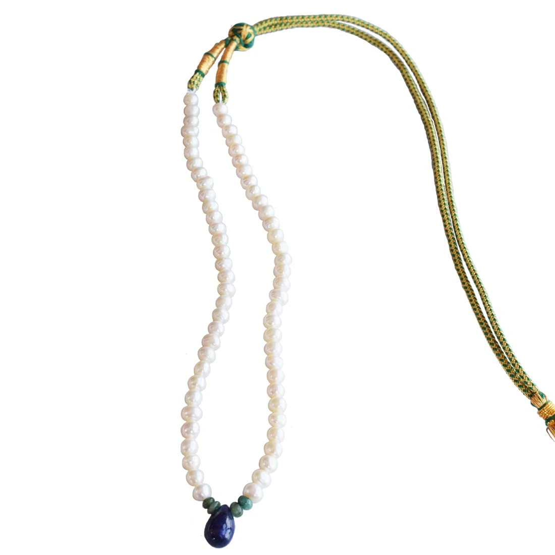 Real Blue Sapphire, Emerald & Freshwater Pearl Necklace for Women (SN1018)