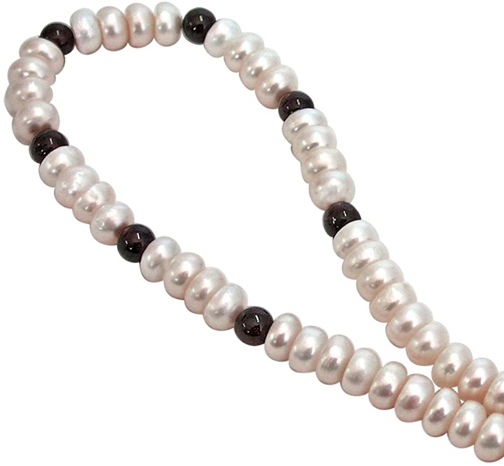 Inamorata - Single Line Red Garnet & Real Freshwater Pearl Necklace for Women (SN54)