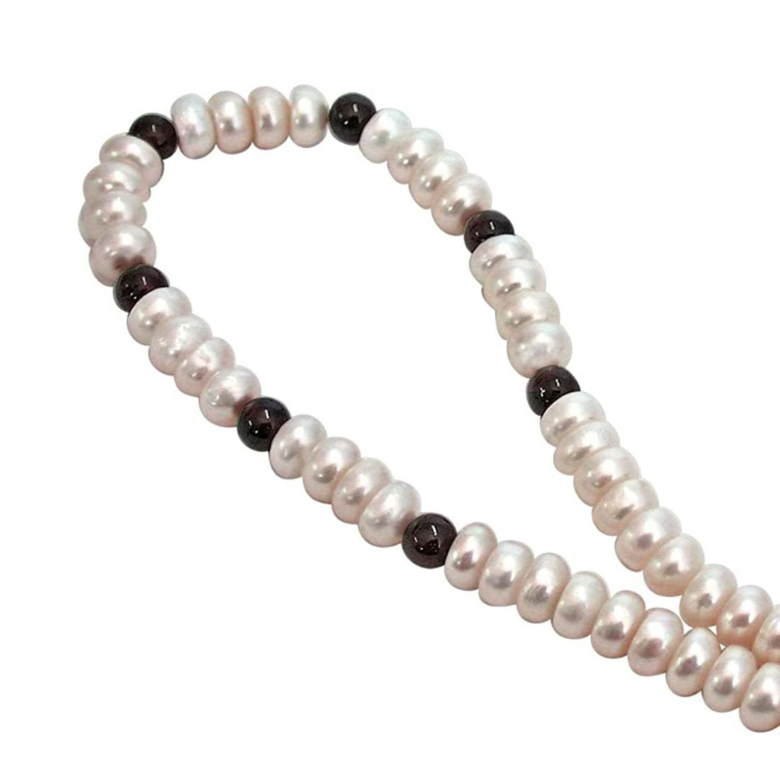 Inamorata - Single Line Red Garnet & Real Freshwater Pearl Necklace for Women (SN54)