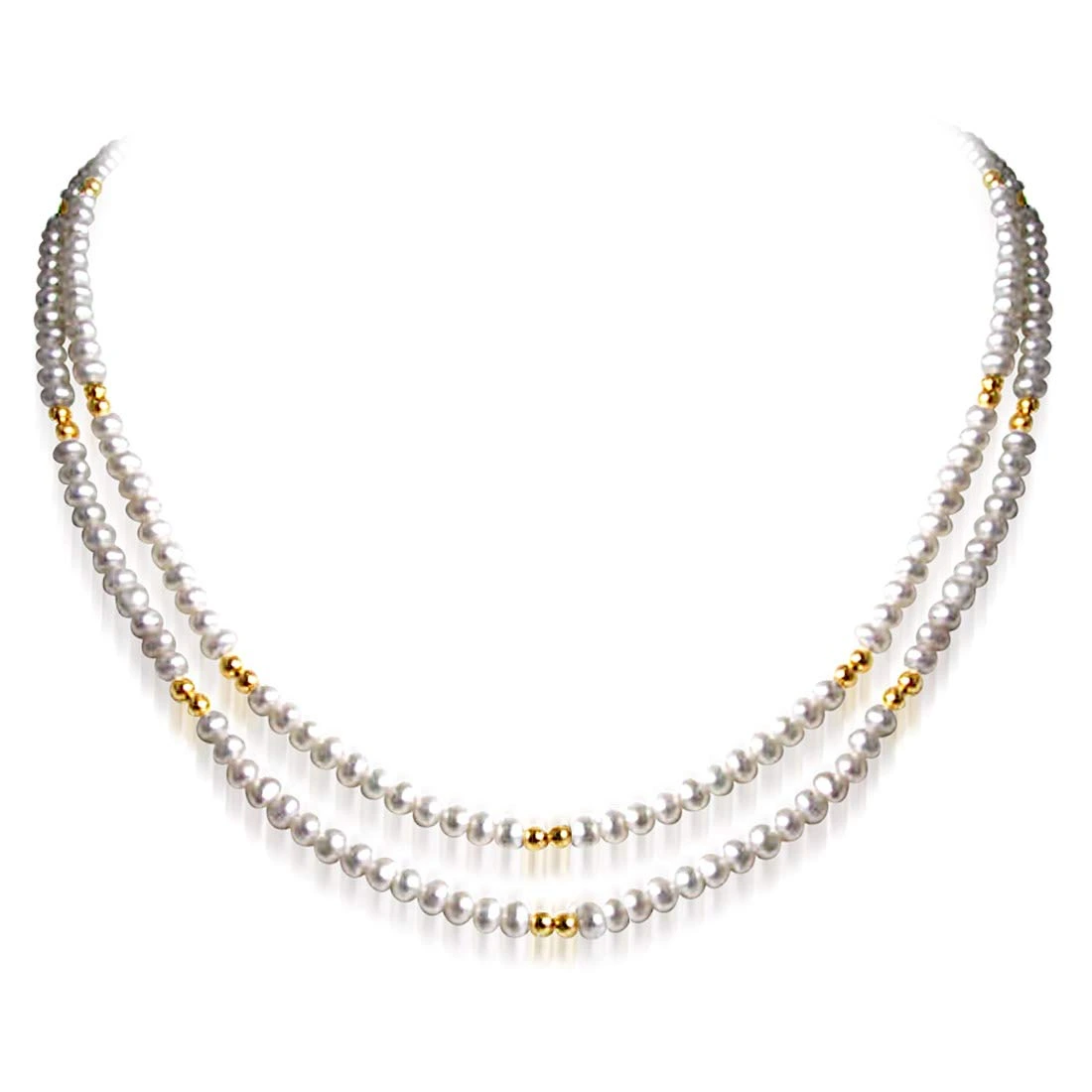 Real Pearl Glow - 2 Line Freshwater Pearl & Gold Plated Beads Necklace for Women (SN58)