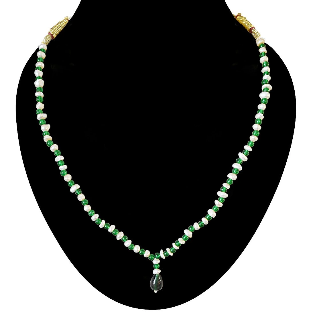 Green Colored Stone and Freshwater Pearl Necklace for Women (SN585)