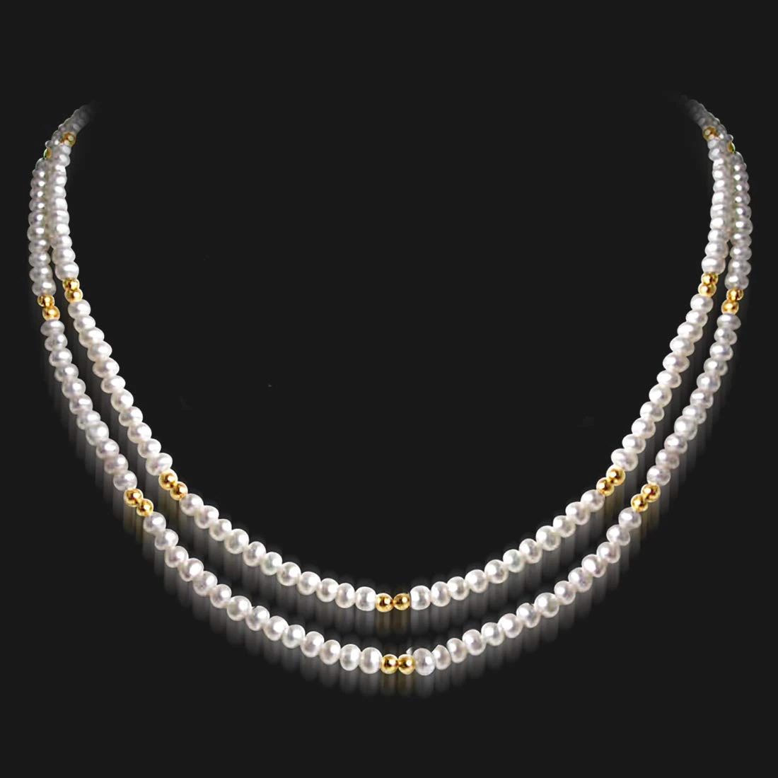 Real Pearl Glow - 2 Line Freshwater Pearl & Gold Plated Beads Necklace for Women (SN58)