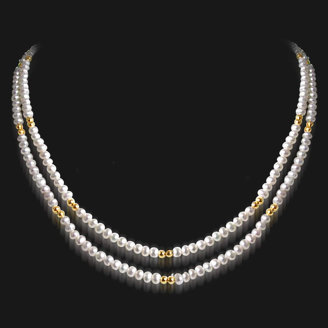 Discover the Radiance of Real Pearl Glow – 2 Line Freshwater Pearl & Gold-Plated Beads Necklace (SN58)