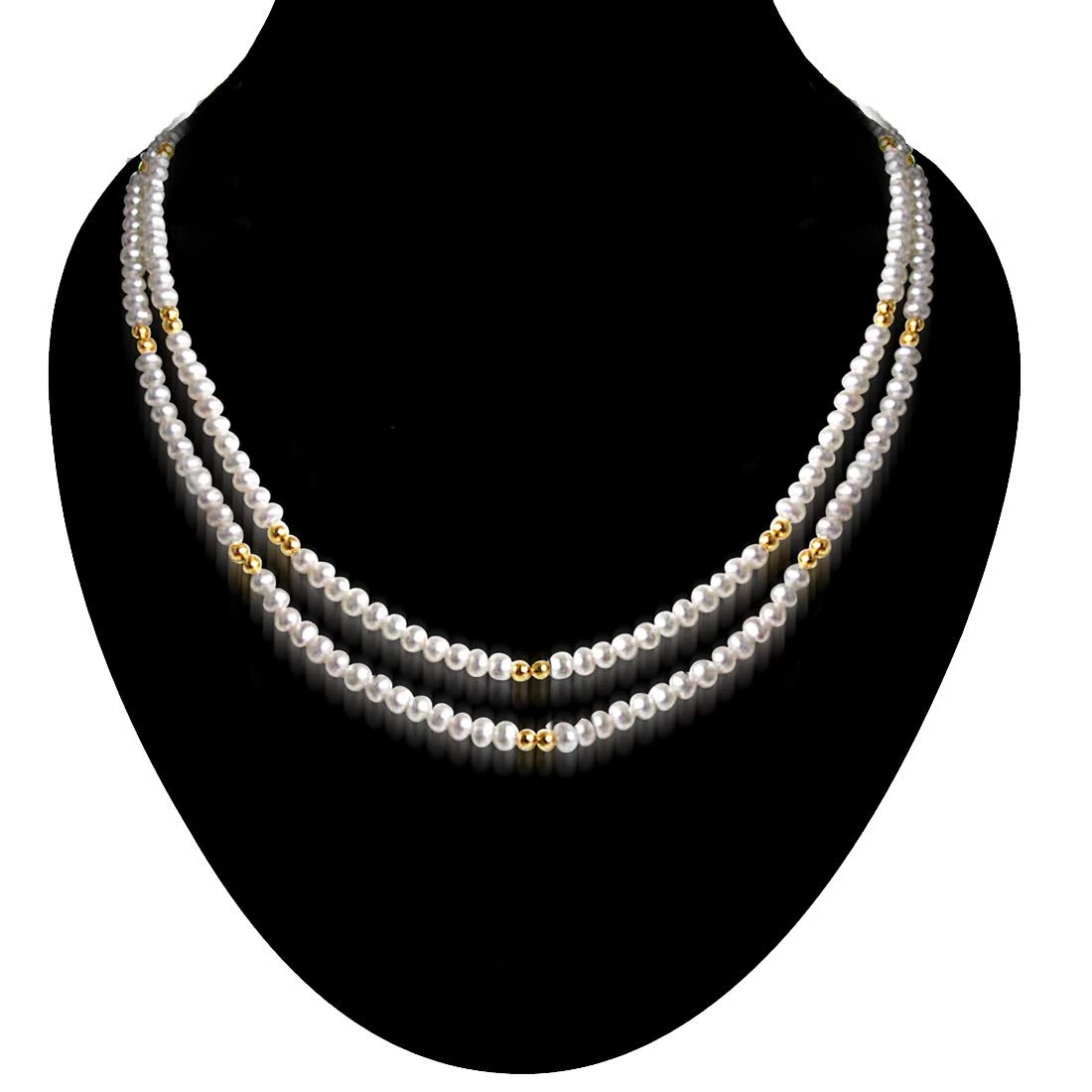 Real Pearl Glow - 2 Line Freshwater Pearl & Gold Plated Beads Necklace for Women (SN58)