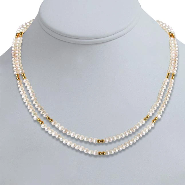 Real Pearl Glow - 2 Line Freshwater Pearl & Gold Plated Beads Necklace for Women (SN58)