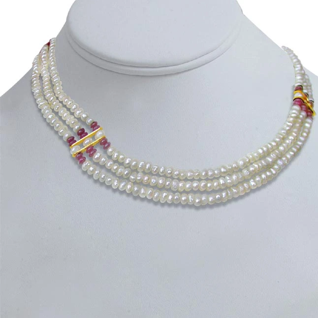 Real Pearl Royal Grace - 2 To 3 Line Necklace (sn59)