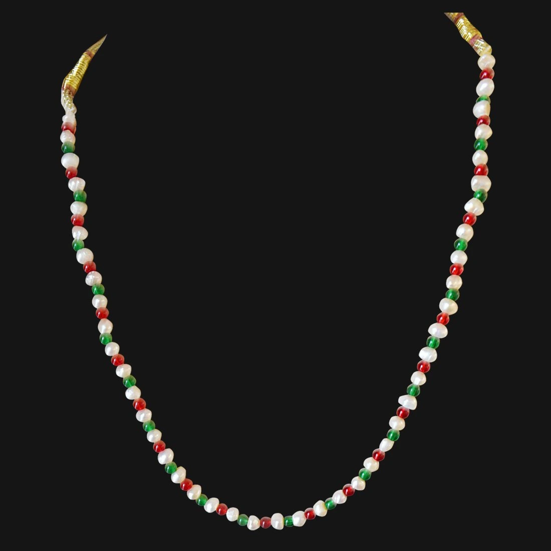 Single Line Red & Green Colored Stone and Freshwater Pearl Necklace (SN601)