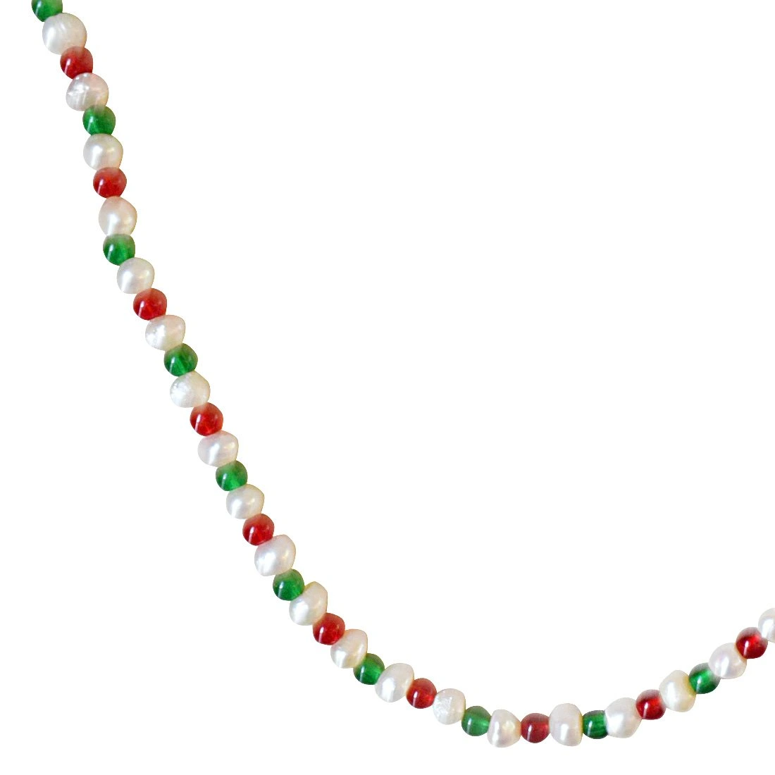 Single Line Red & Green Colored Stone and Freshwater Pearl Necklace (SN601)