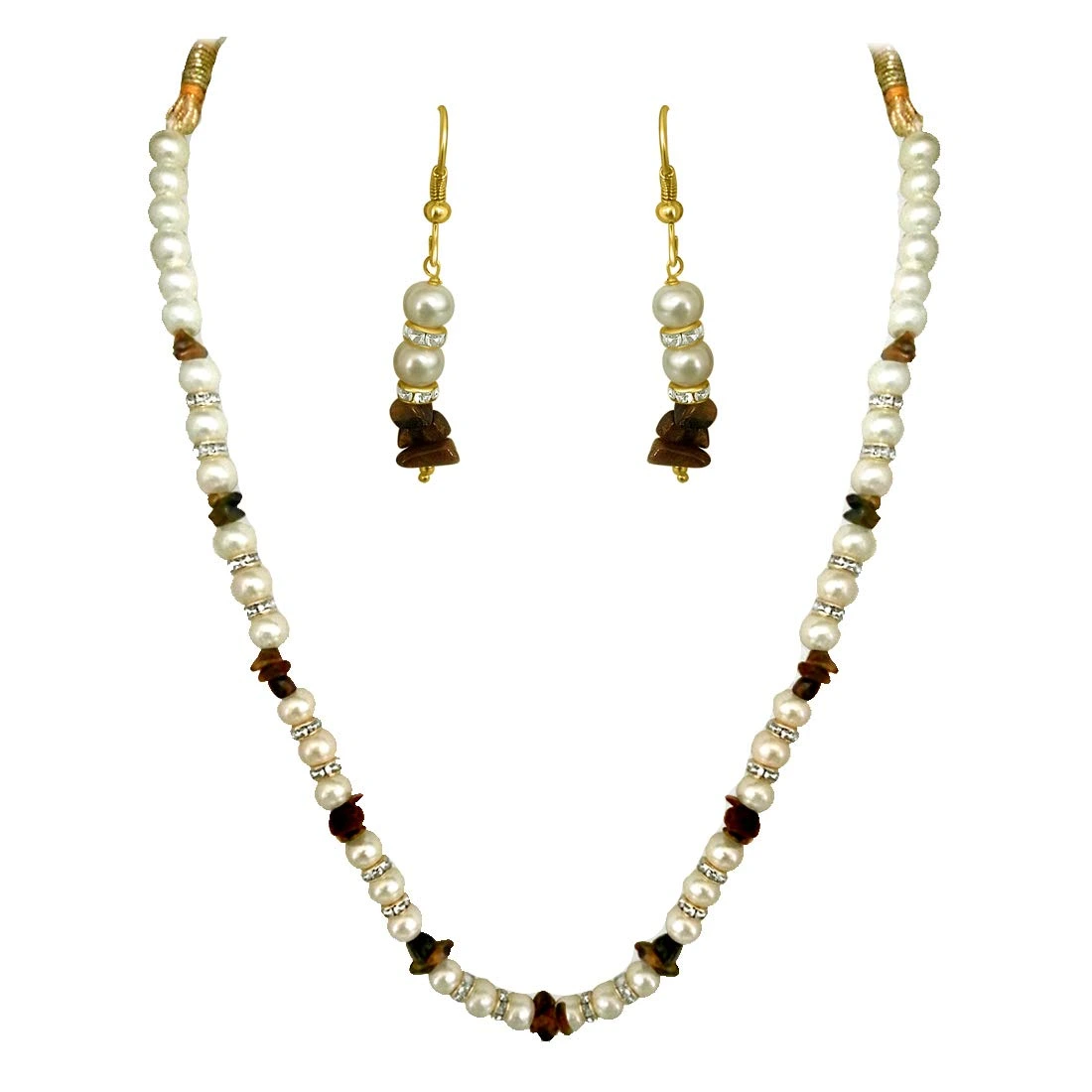 Real Uncut Tiger Eye beads & Shell Pearl Set (SN646)