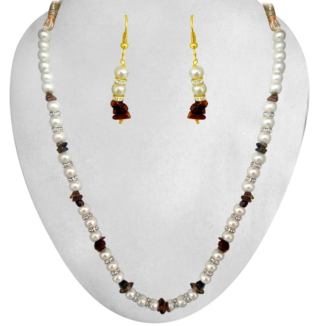 Real Uncut Tiger Eye beads & Shell Pearl Set (SN646)