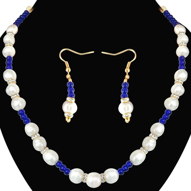 Blue Star -Real Pearl & Colored stone Set -Single Line