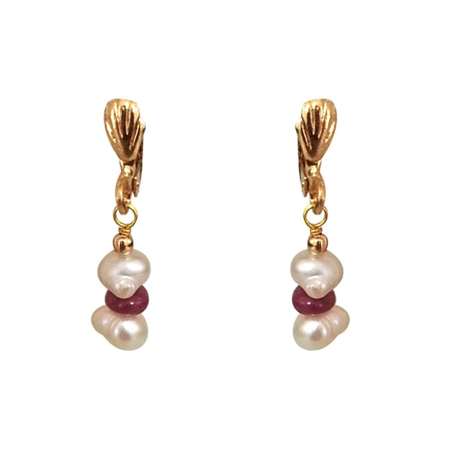 Real Ruby & Freshwater Pearl Necklaces & Earrings Set| Surat Diamond ...