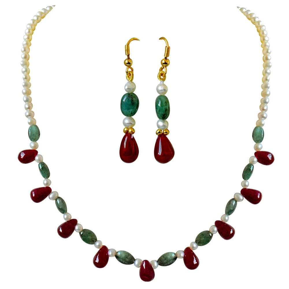 Radiant Elegance: Timeless Ruby, Emerald, and Pearl Harmony