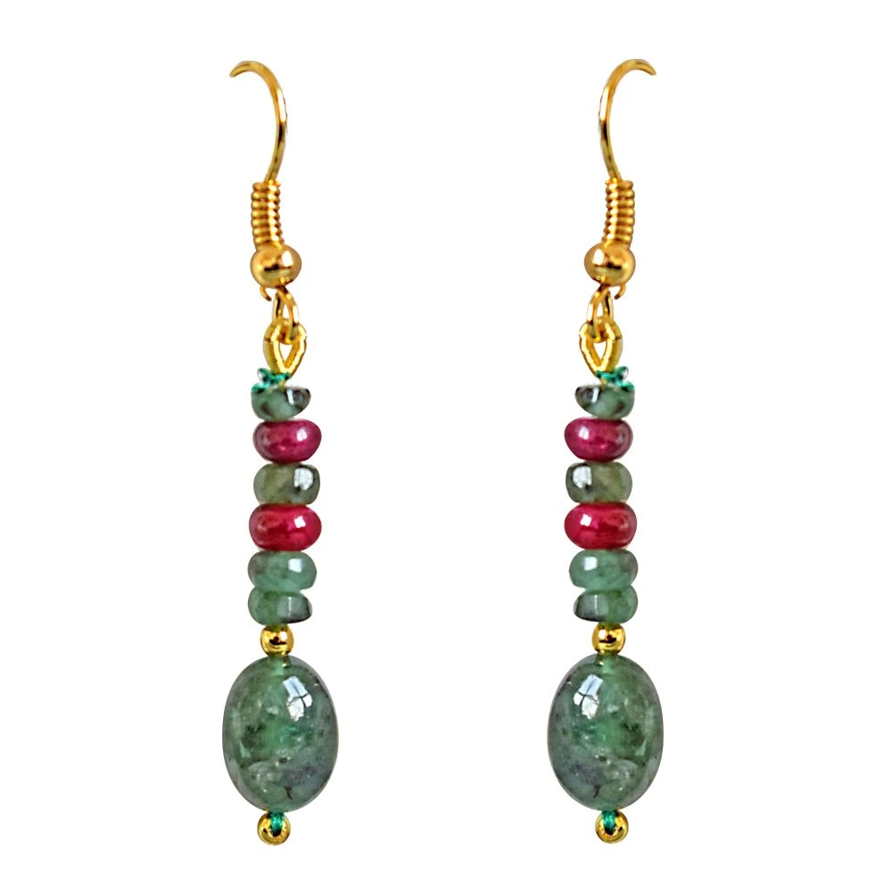 Real Oval Green Emerald, Beads & Ruby Beads Trendy Necklace & Earring Set for Women (SN687)