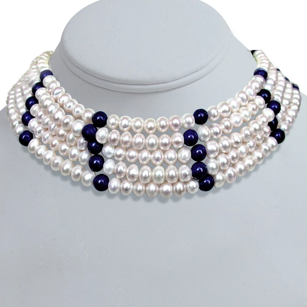 Celestial Whispers - Sapphire Dreams Pearl & Lapis Choker