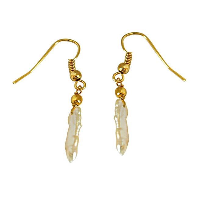 Real Natural Pearl Gold Plated Hanging Earrings (SN707ER)