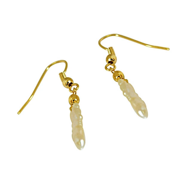 Real Natural Pearl Gold Plated Hanging Earrings (SN707ER)