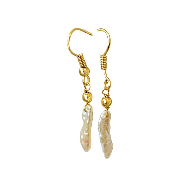 Real Natural Pearl Gold Plated Hanging Earrings (SN707ER)