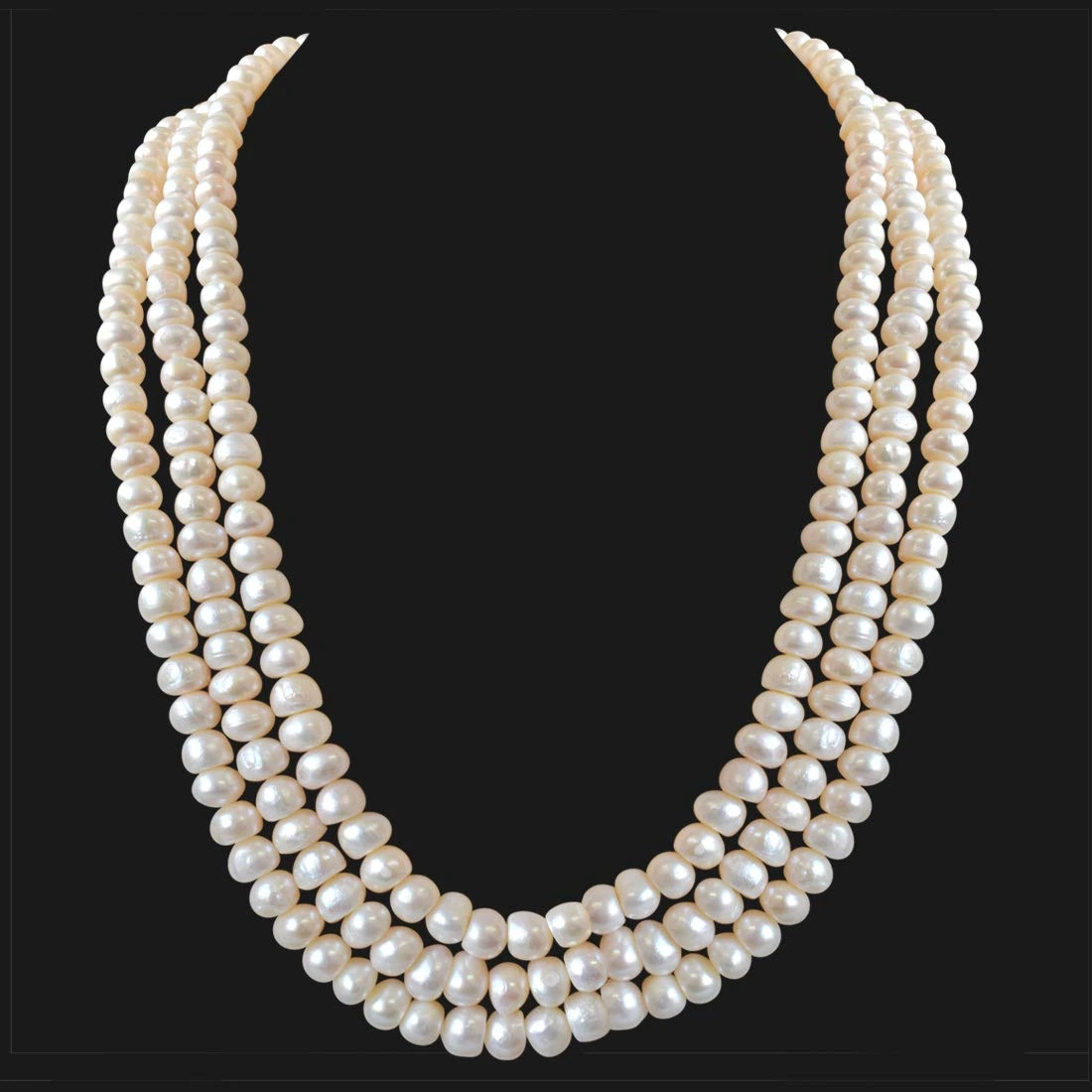 3 Line Real Big Freshwater Pearl Necklace for Women (SN745)