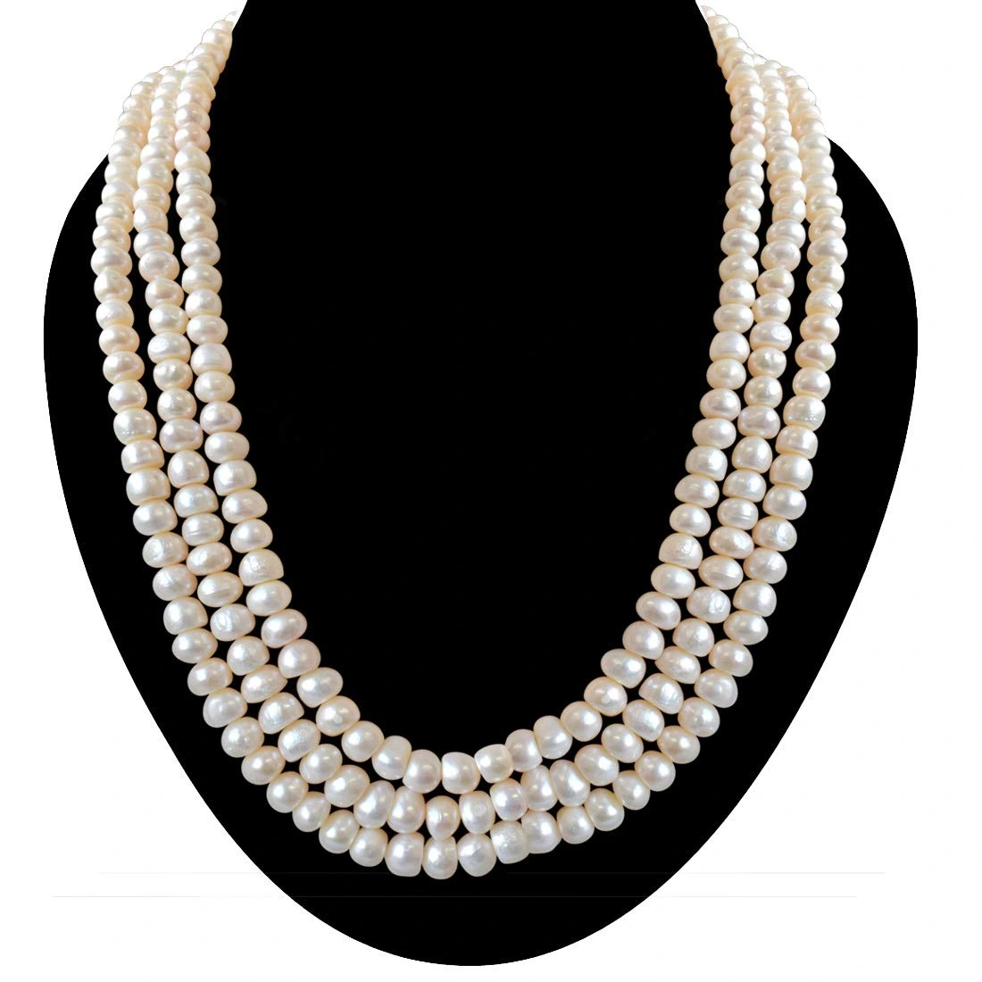 3 Line Real Big Freshwater Pearl Necklace for Women (SN745)