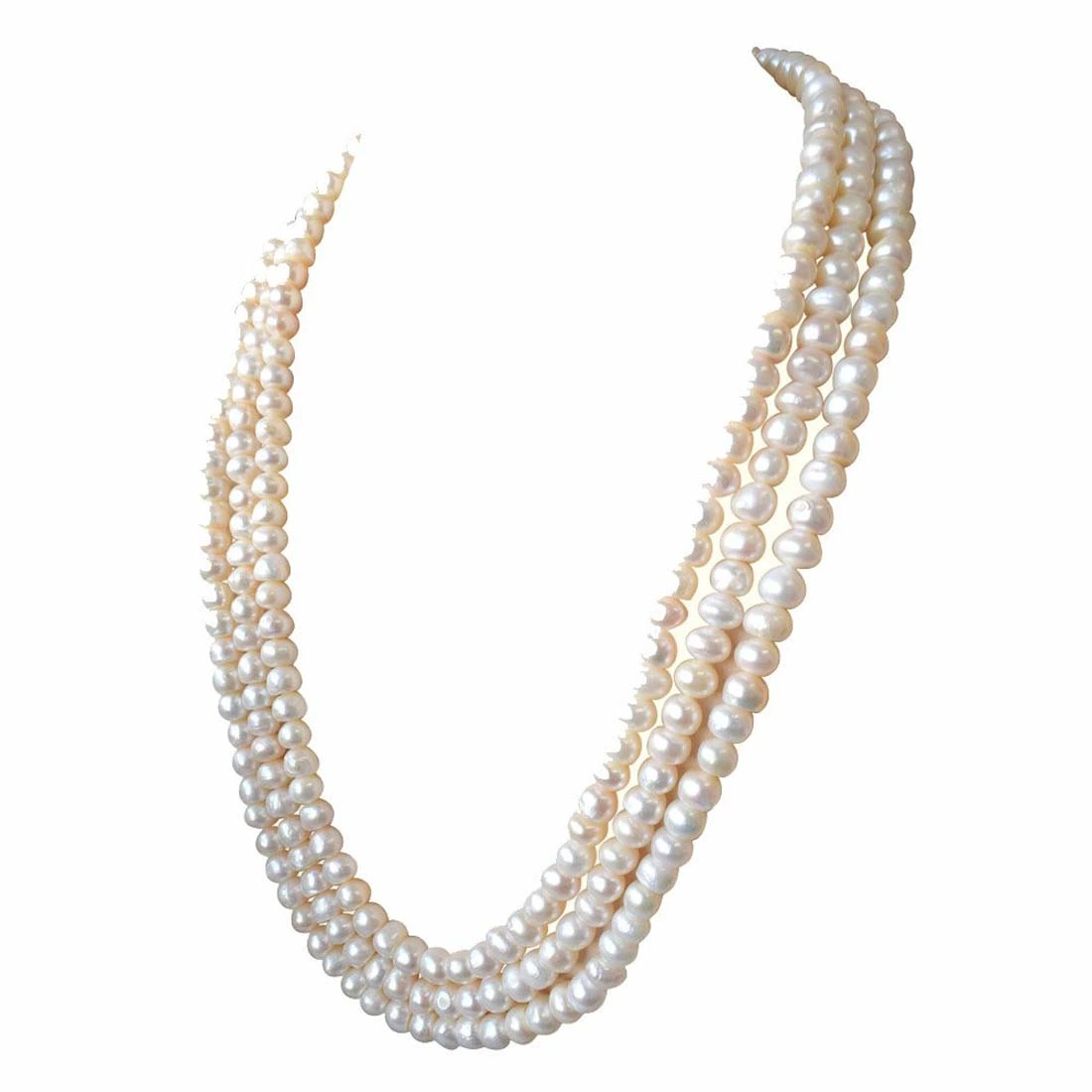 3 Line Real Big Freshwater Pearl Necklace for Women (SN745)