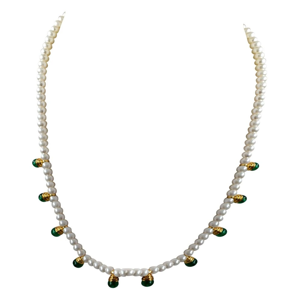 White Shell Pearl and 9 Green Stone Pendant Necklace for Women (SN760)