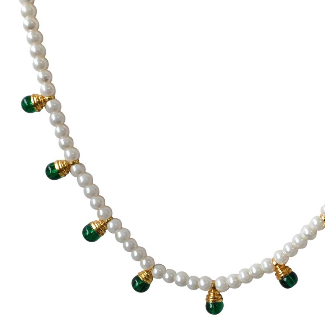 White Shell Pearl and 9 Green Stone Pendant Necklace for Women (SN760)
