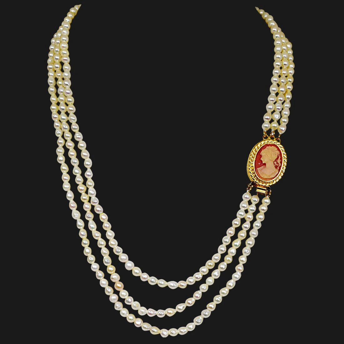 Fine 19/20" Long 3 Line Real Japanese Cultured Pearl Necklace for Women, White Silky Smooth Pearls (SN774)