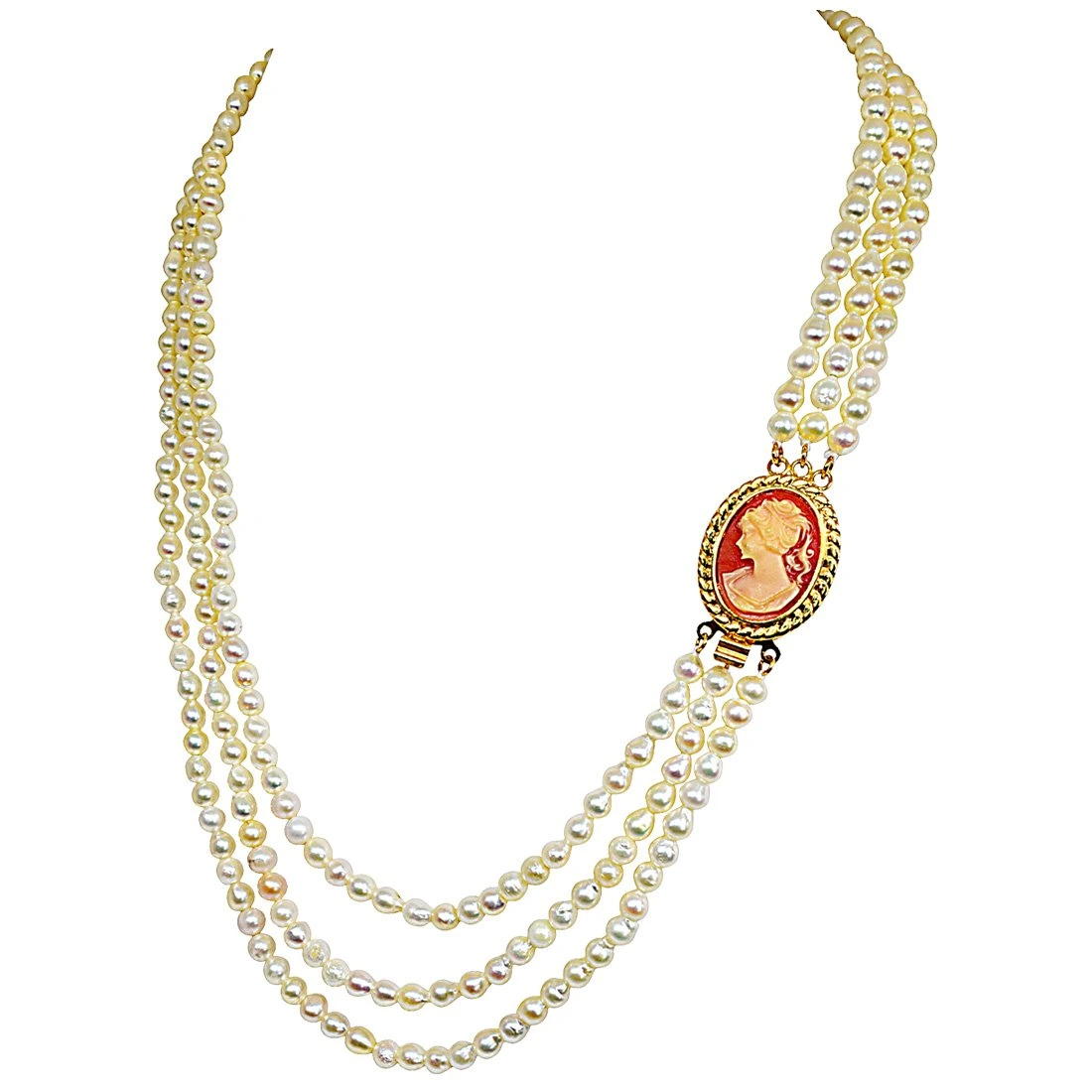 Discover the Exquisite Elegance of the Fine 19/20" Long 3 Line Real Japanese Cultured Pearl Necklace for Women (SN774)